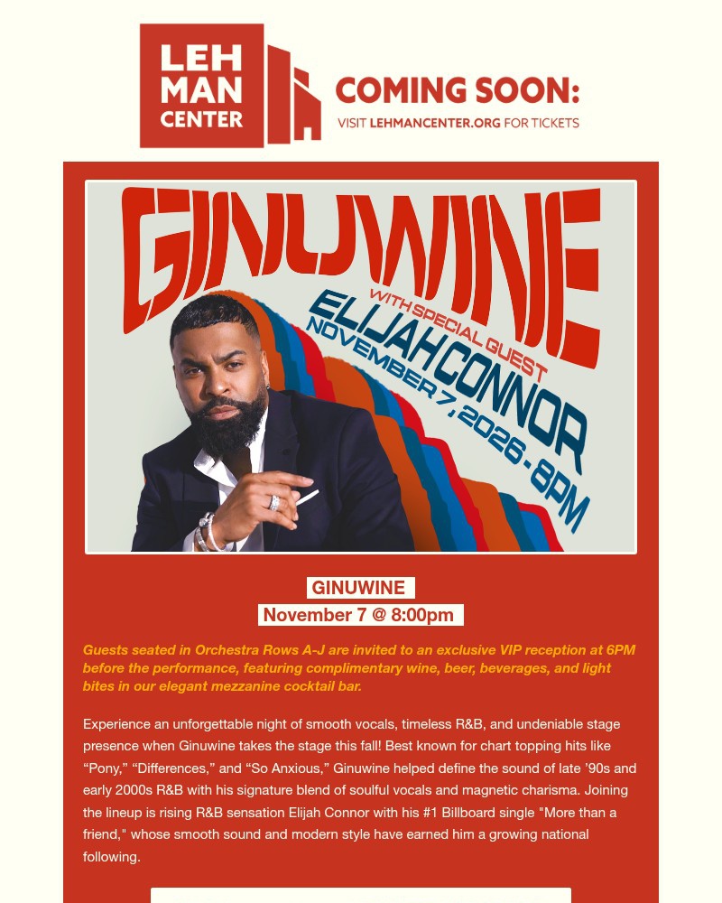 Screenshot of email sent to a Lehman Center for the Performing Arts Newsletter subscriber