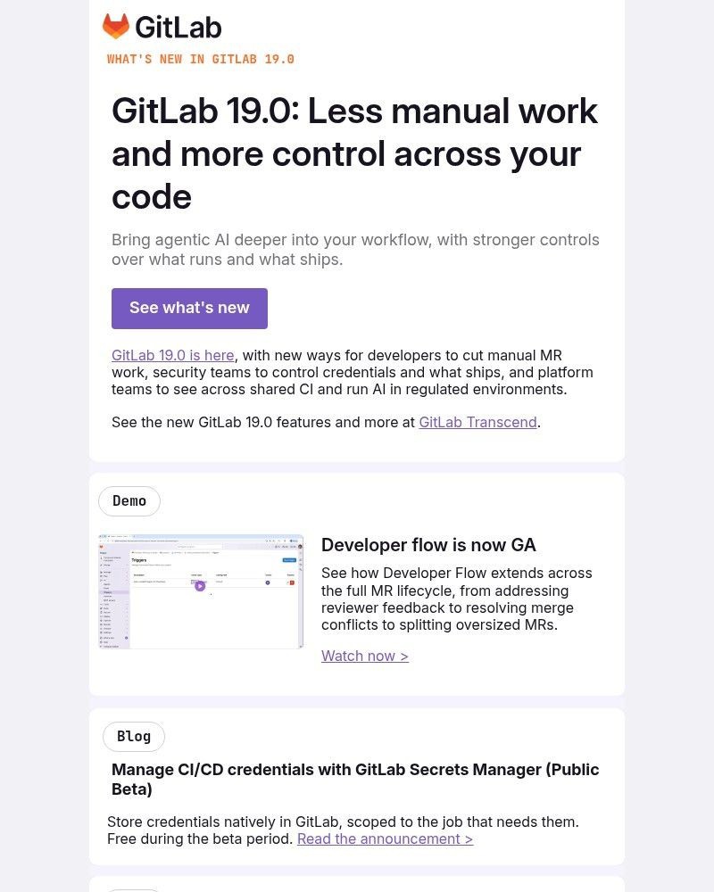 Screenshot of email sent to a GitLab Newsletter subscriber