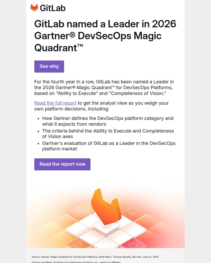 Screenshot of email sent to a GitLab Newsletter subscriber