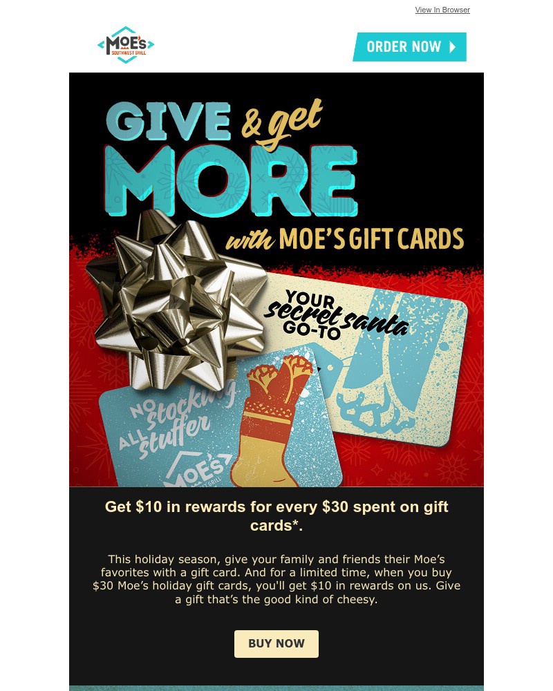 Screenshot of email sent to a Moe’s Southwest Grill Registered user