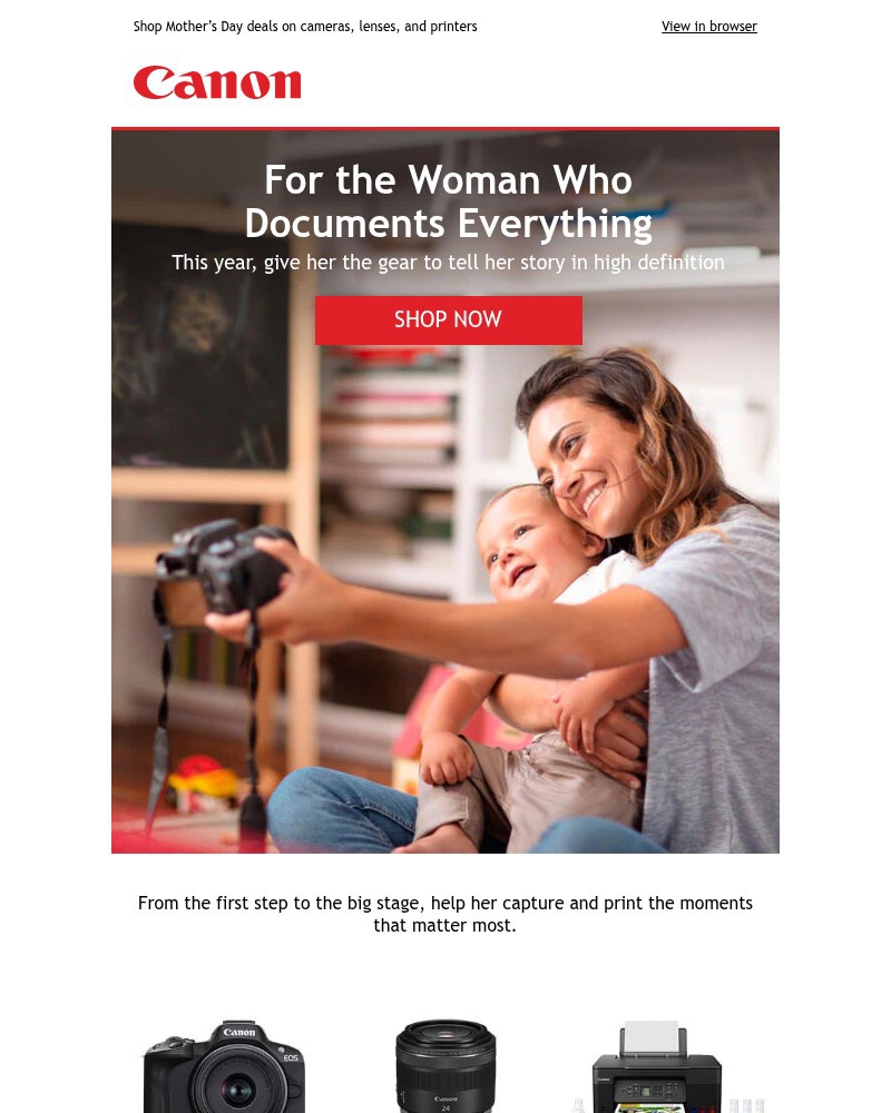 Screenshot of email sent to a Canon Newsletter subscriber