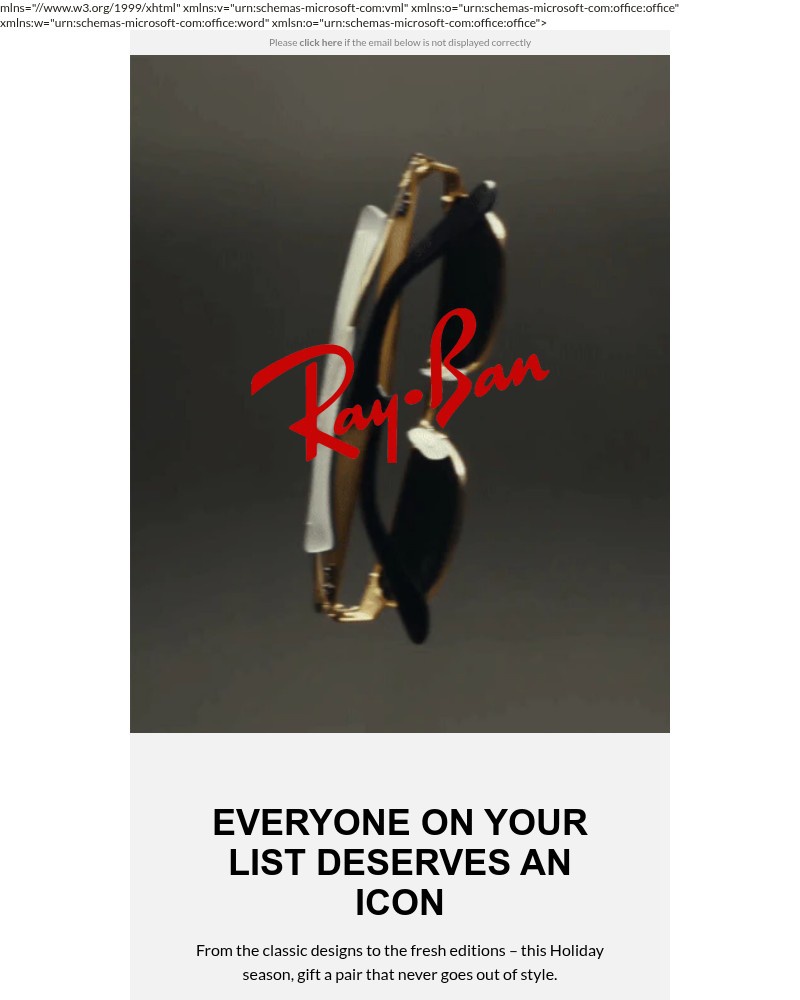 Screenshot of email sent to a Ray-Ban Newsletter subscriber