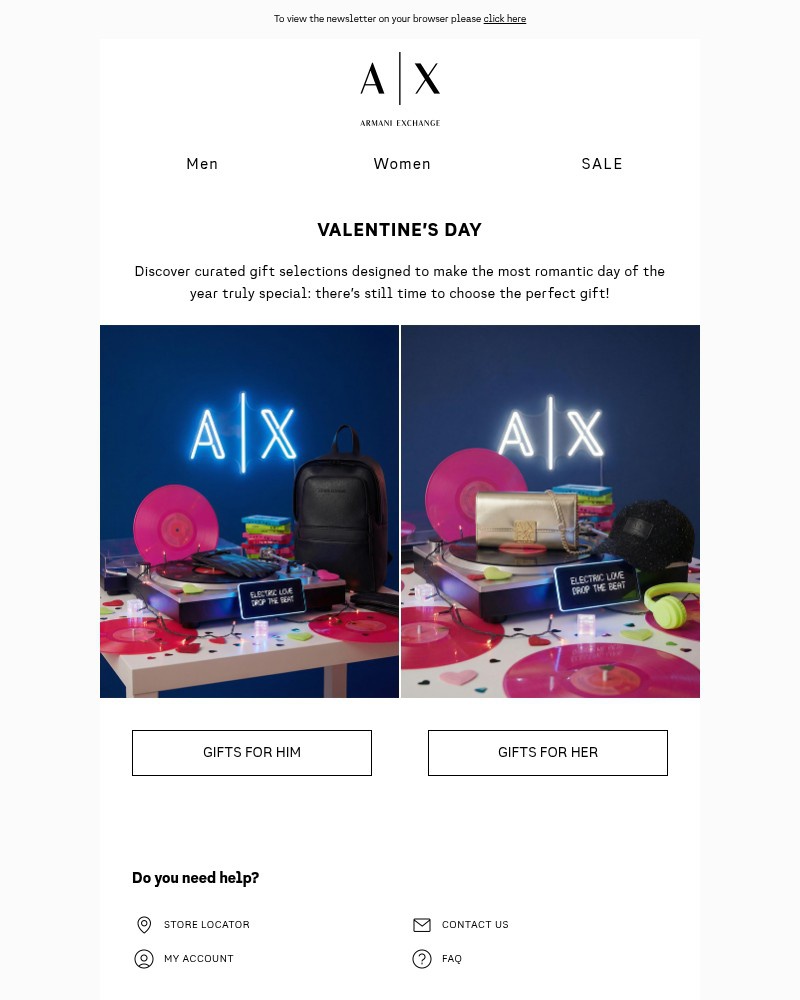 Screenshot of email sent to a Armani Exchange Newsletter subscriber