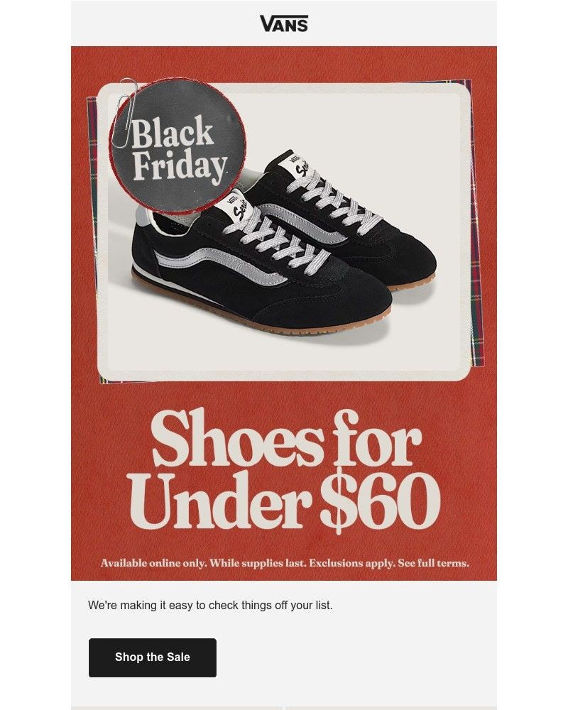 Screenshot of email sent to a Vans Registered user