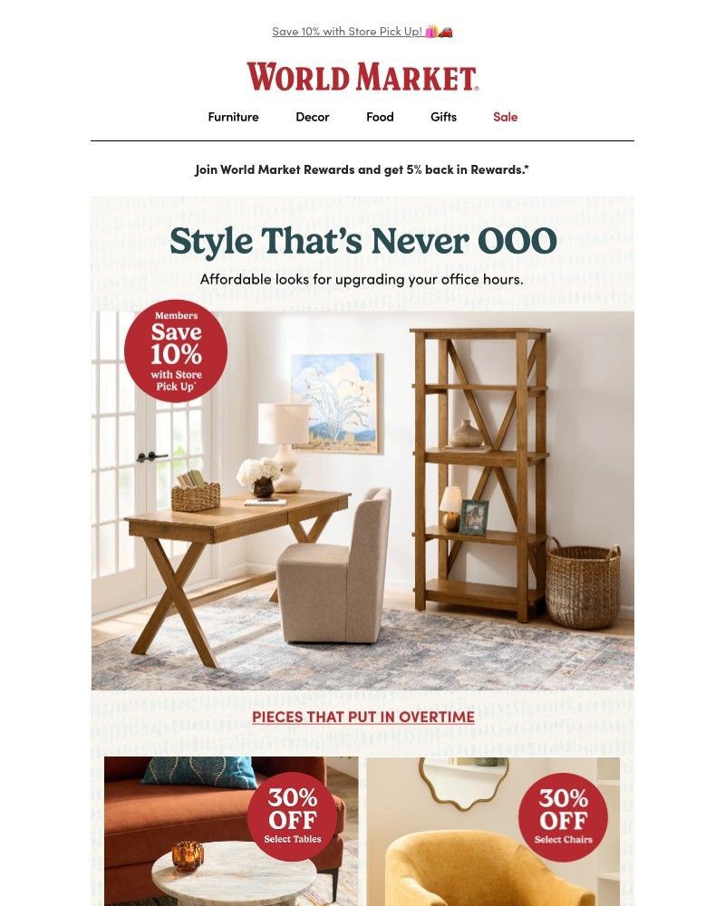 Screenshot of email sent to a World Market Cart abandoner