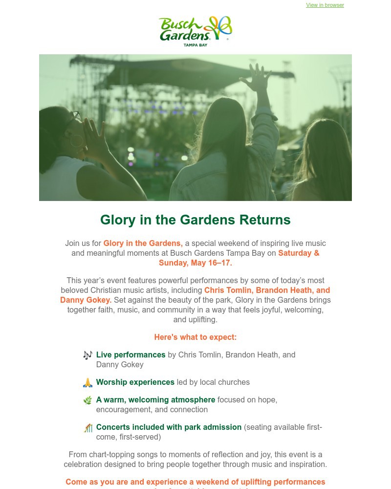 Screenshot of email sent to a Busch Gardens Newsletter subscriber