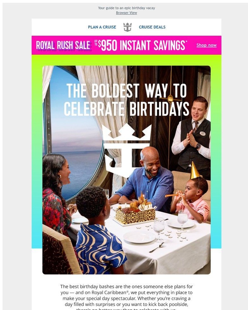 Screenshot of email sent to a Royal Caribbean Cruises Newsletter subscriber