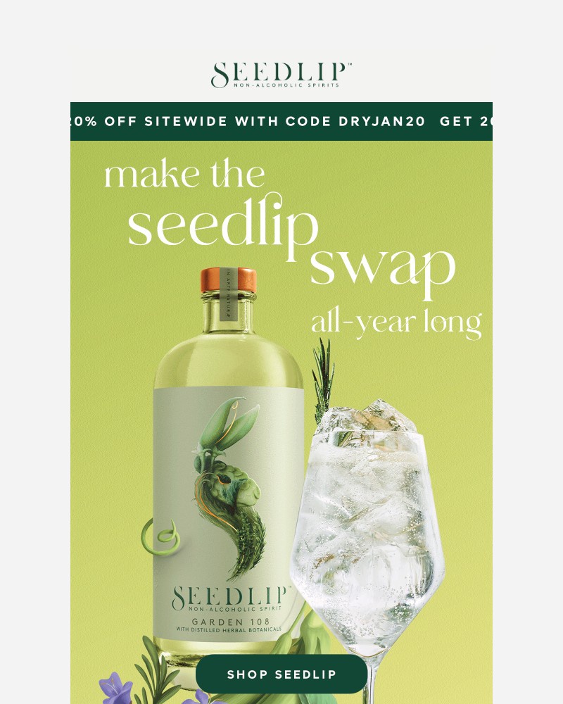 Screenshot of email sent to a Seedlip Newsletter subscriber