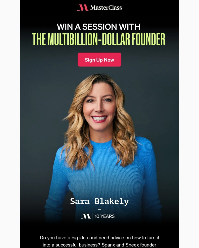 Screenshot of email sent to a MasterClass Registered user