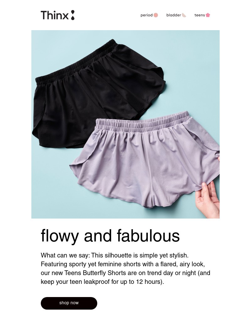 Screenshot of email sent to a Thinx Newsletter subscriber