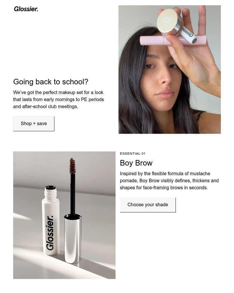 Screenshot of email sent to a Glossier Newsletter subscriber