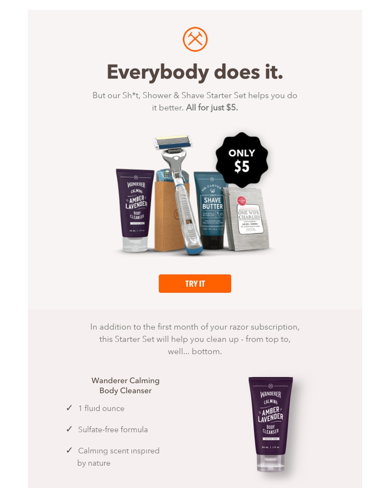 Screenshot of email sent to a Dollar Shave Club Cart abandoner