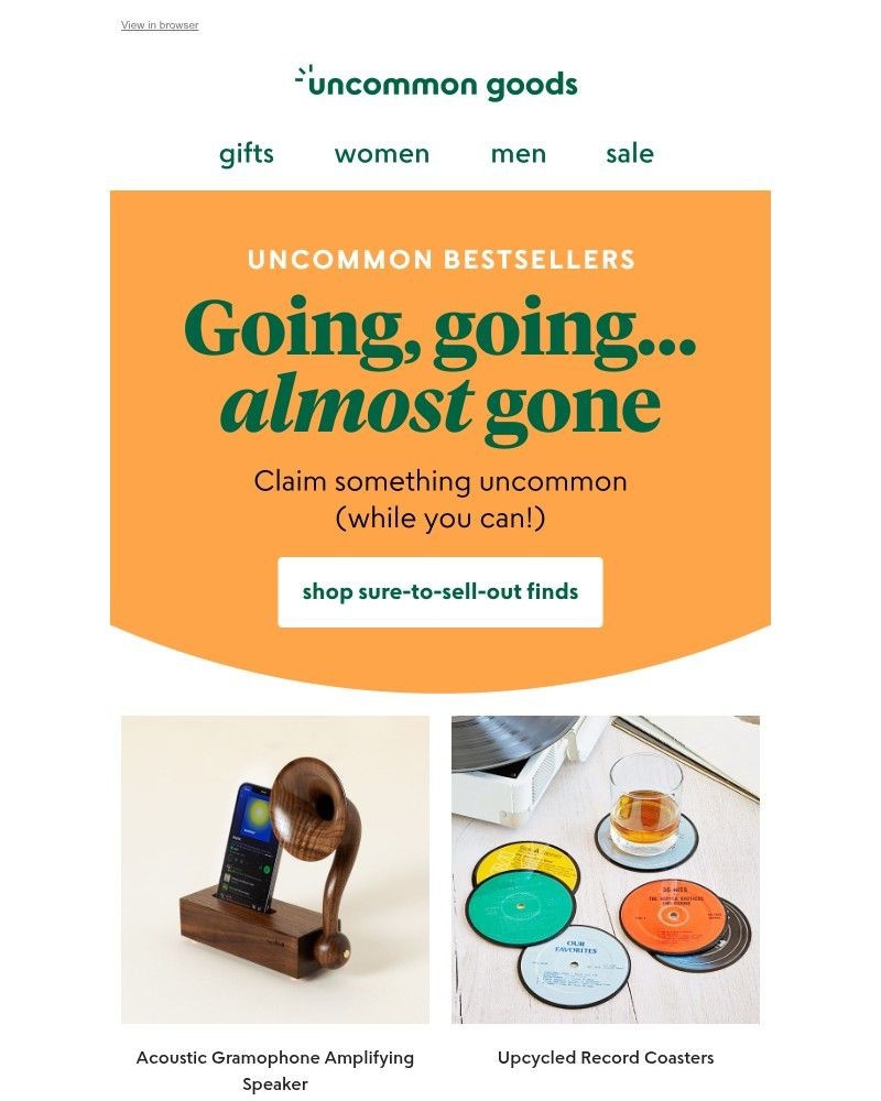 Screenshot of email sent to a UncommonGoods Newsletter subscriber