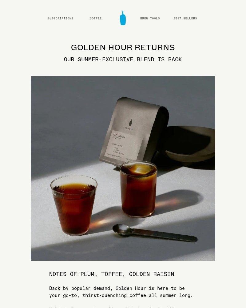Screenshot of email sent to a Blue Bottle Coffee Newsletter subscriber