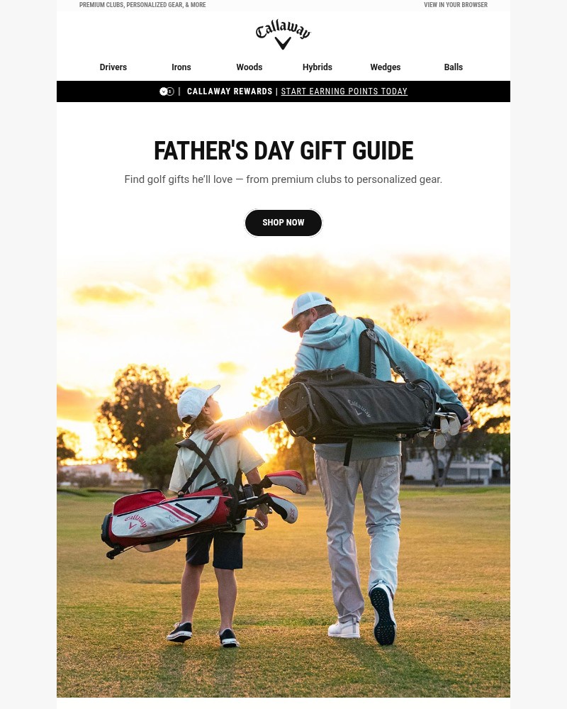Screenshot of email sent to a Callaway Golf Newsletter subscriber