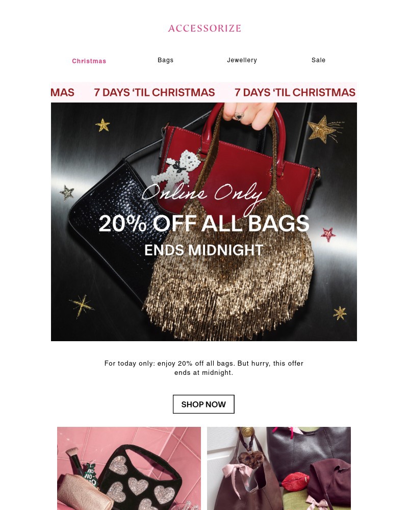 Screenshot of email sent to a Accessorize Newsletter subscriber