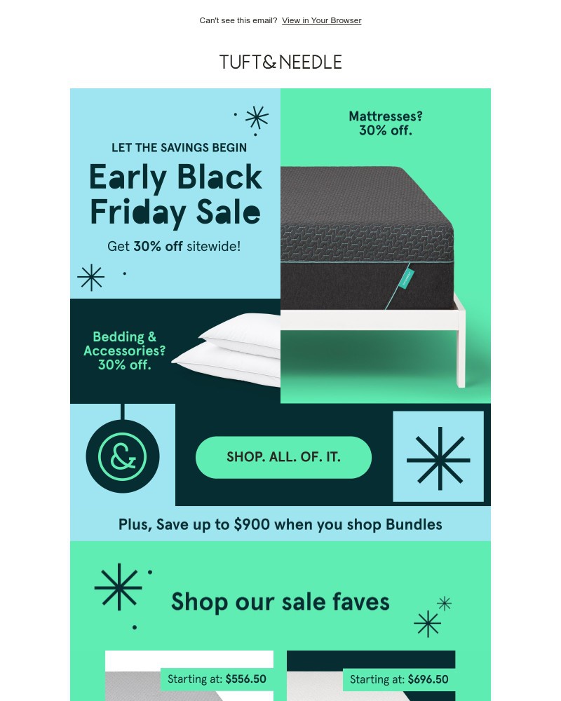 Screenshot of email sent to a Tuft & Needle Newsletter subscriber