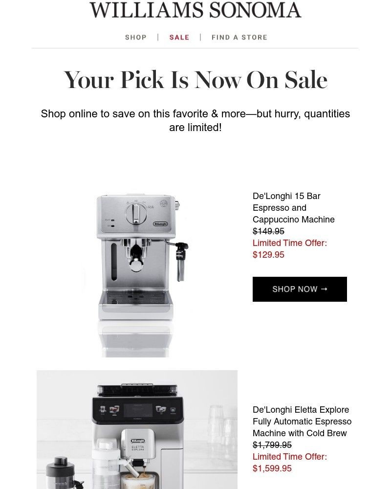 Screenshot of email with subject /media/emails/good-news-delonghi-15-bar-espresso-and-cappuccino-machine-is-now-on-sale-for-a-li_dyZfM58.jpg