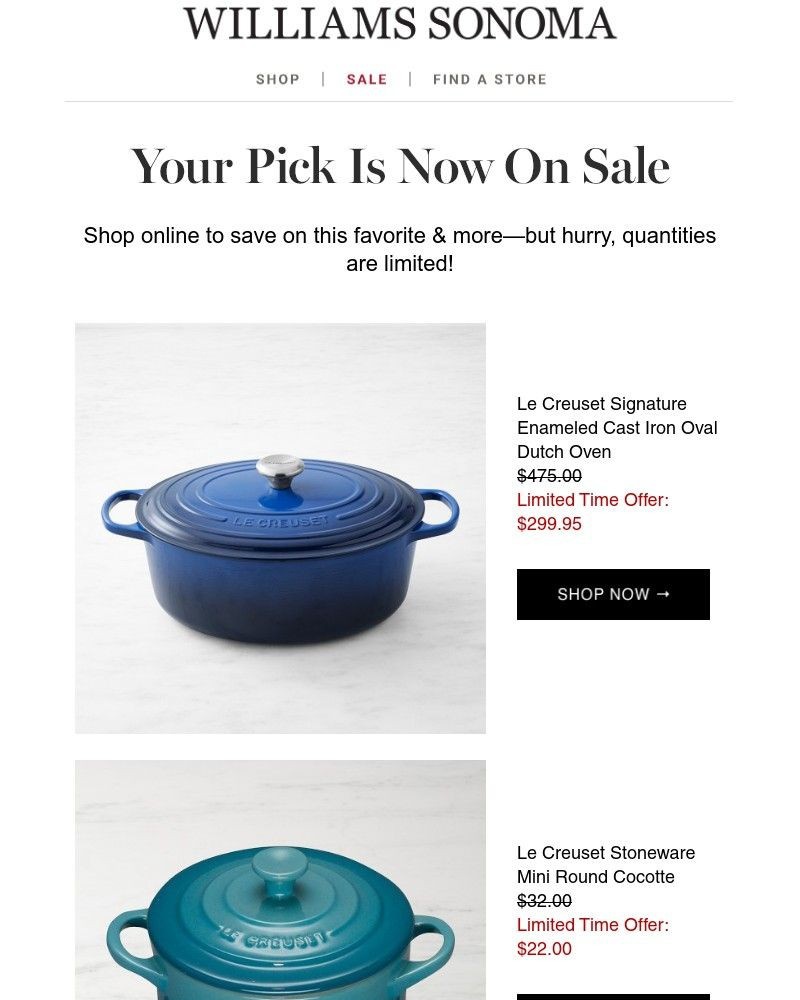 Screenshot of email with subject /media/emails/good-news-le-creuset-signature-enameled-cast-iron-oval-dutch-oven-is-now-on-sale-_muYKUAh.jpg