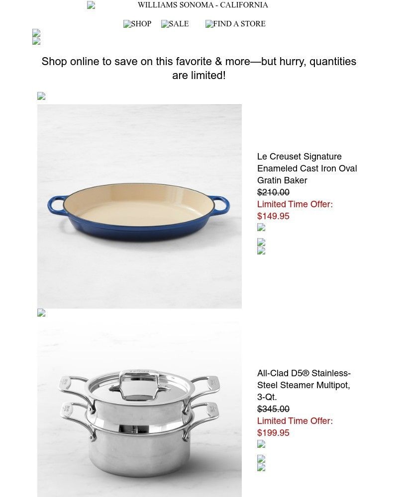 Screenshot of email with subject /media/emails/good-news-le-creuset-signature-enameled-cast-iron-oval-gratin-baker-is-now-on-sal_D7LDMX2.jpg