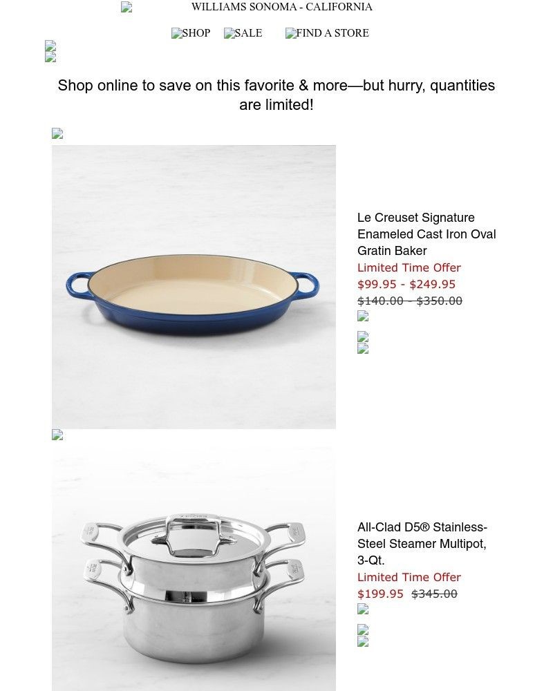 Screenshot of email with subject /media/emails/good-news-le-creuset-signature-enameled-cast-iron-oval-gratin-baker-is-now-on-sal_VdY47R4.jpg
