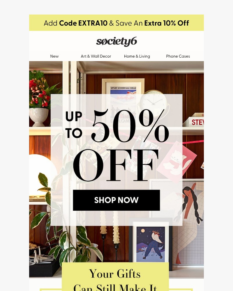 Screenshot of email sent to a Society6 Newsletter subscriber
