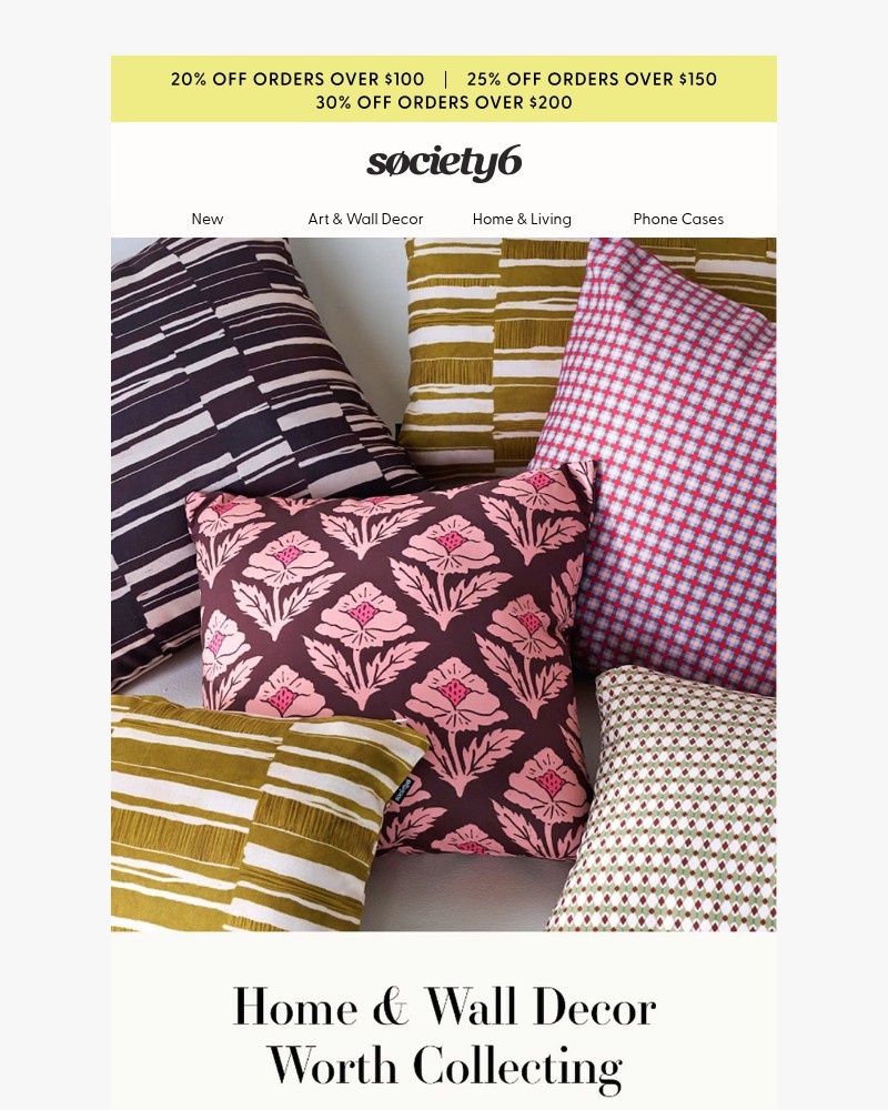 Screenshot of email sent to a Society6 Newsletter subscriber