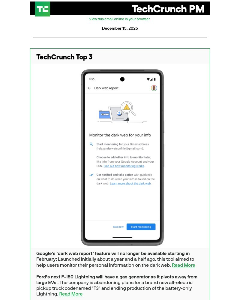 Screenshot of email with subject /media/emails/googles-dark-web-report-feature-will-no-longer-be-available-starting-in-february-_GNHzjed.jpg