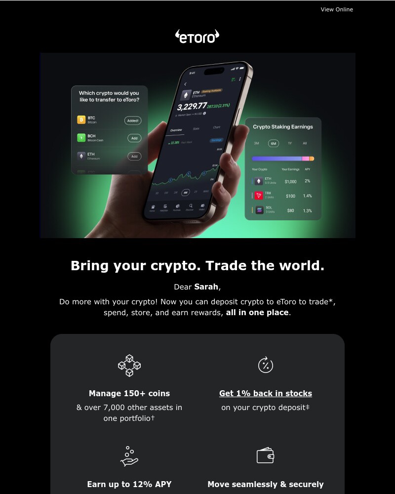 Screenshot of email sent to a eToro Registered user