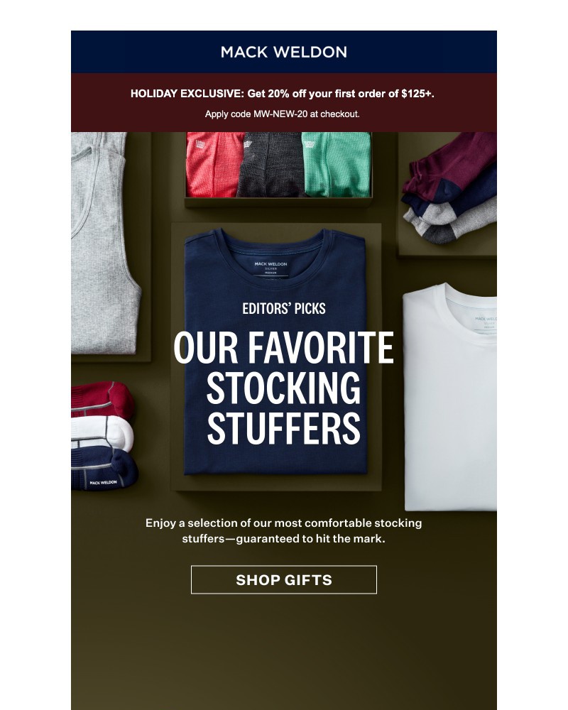 Screenshot of email sent to a Mack Weldon Newsletter subscriber