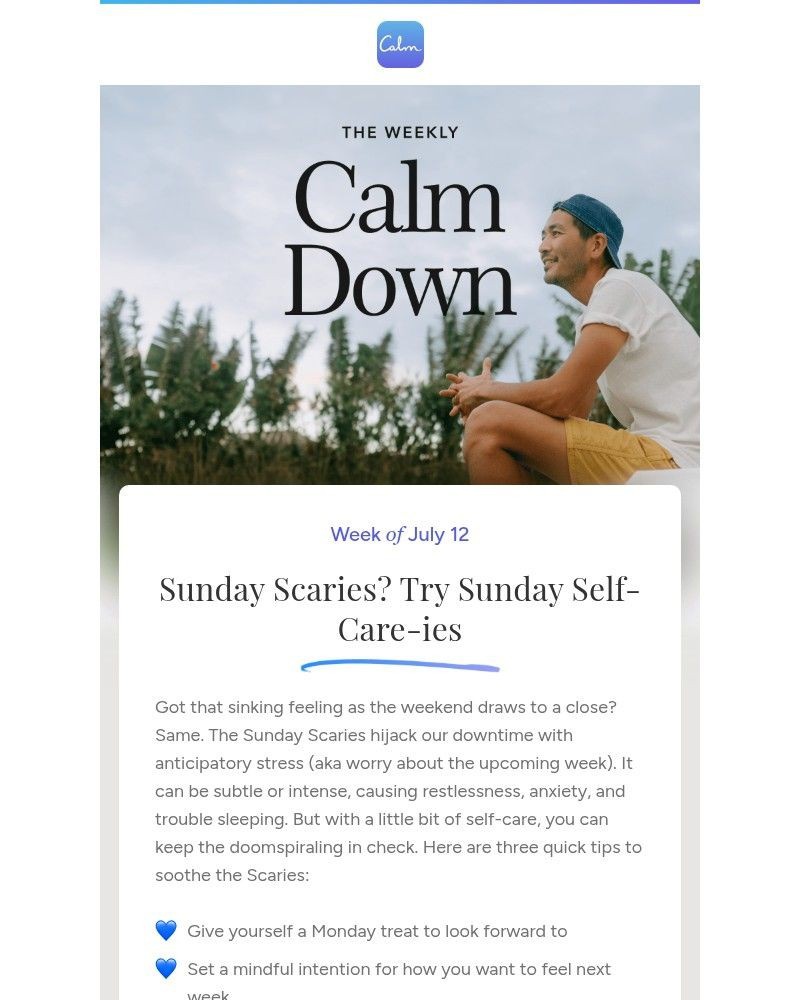 Screenshot of email sent to a Calm Registered user
