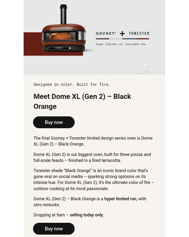 Screenshot of email sent to a Gozney Newsletter subscriber