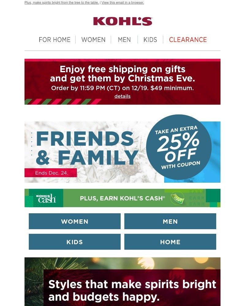 Screenshot of email sent to a Kohls Registered user