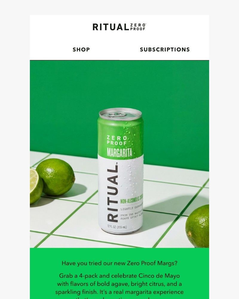 Screenshot of email sent to a Ritual Zero Proof Newsletter subscriber
