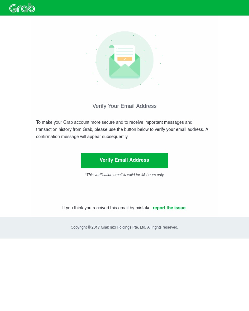 Screenshot of email sent to a Grab Registered user
