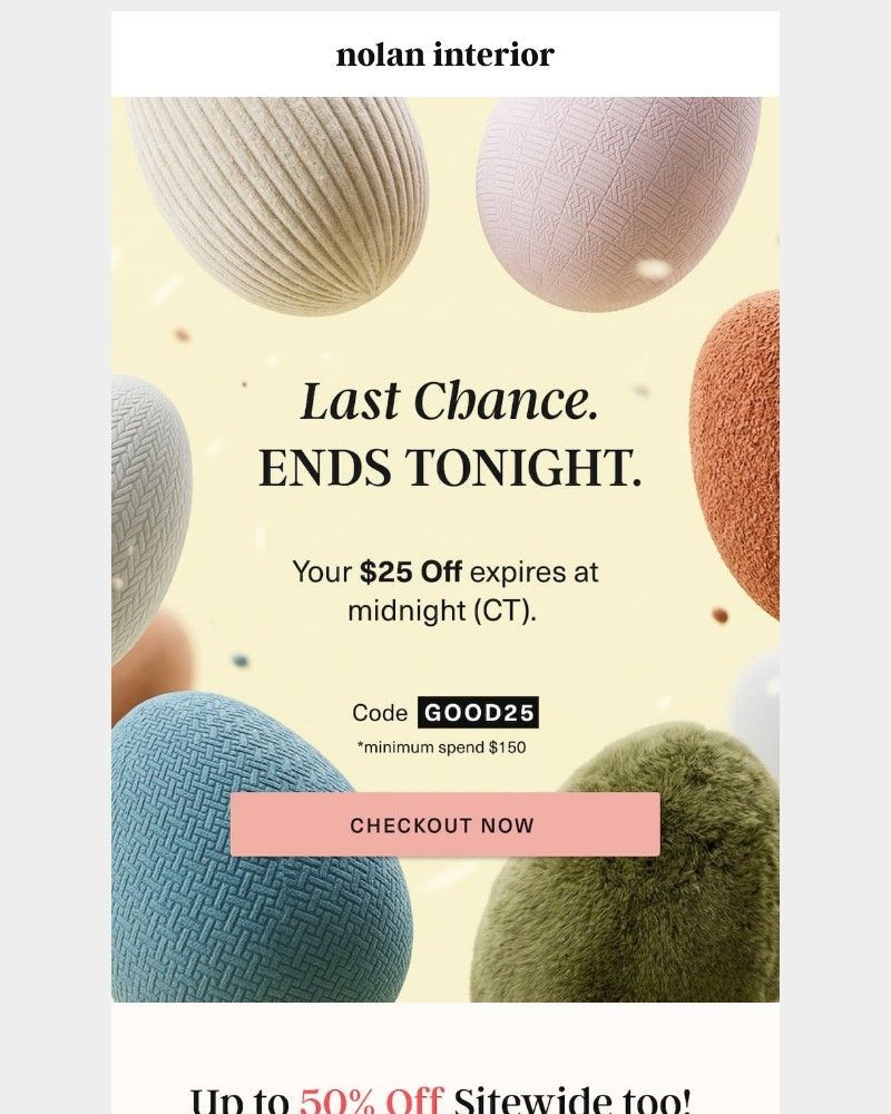 Screenshot of email sent to a Nolan Interior Newsletter subscriber