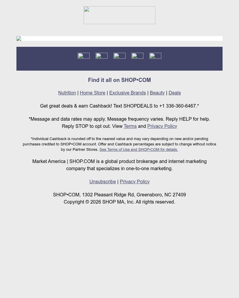 Screenshot of email sent to a Shop.com Newsletter subscriber