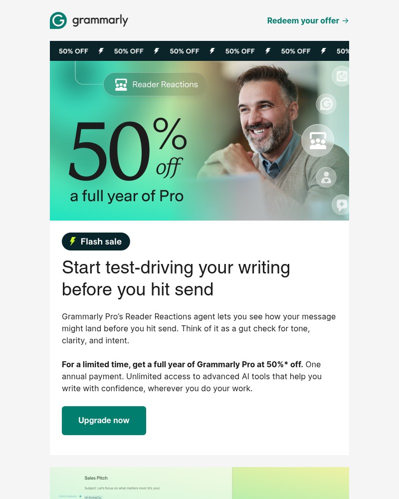 Screenshot of email sent to a Grammarly Invited user
