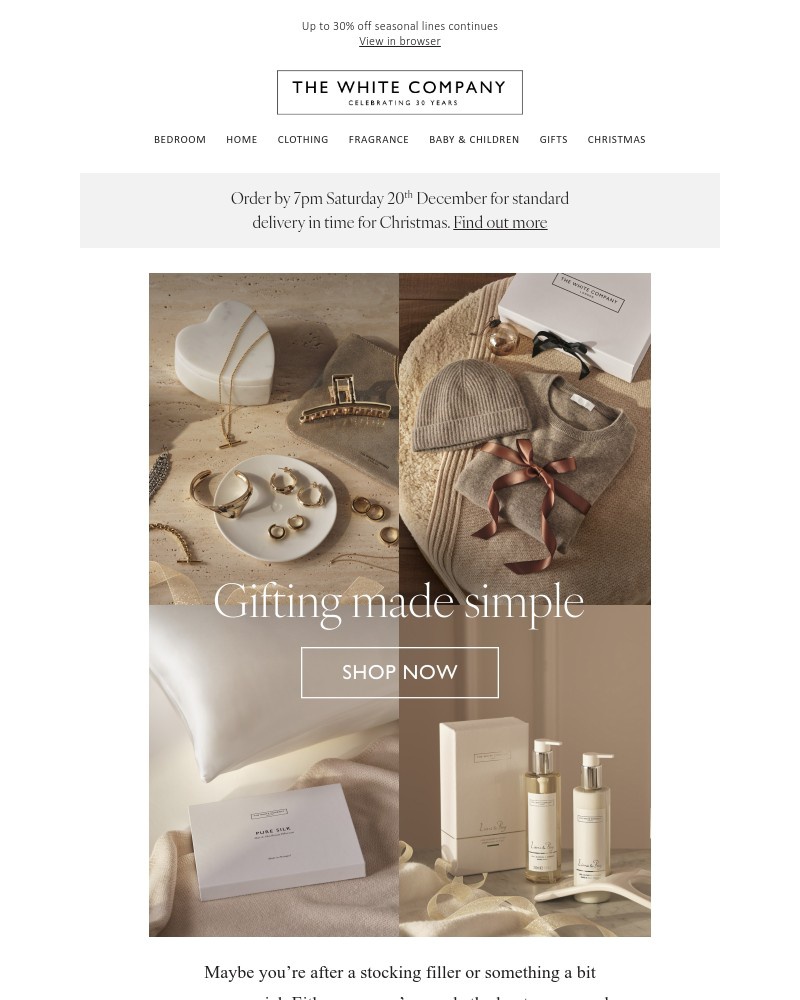 Screenshot of email sent to a The White Company Cart abandoner
