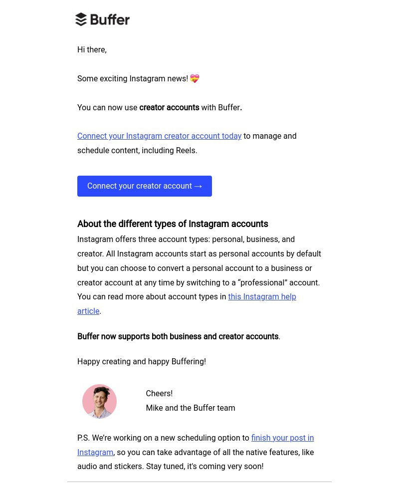 Screenshot of email with subject /media/emails/great-news-you-can-now-use-instagram-creator-accounts-with-buffer-12c5e2-cropped-59145f0d.jpg