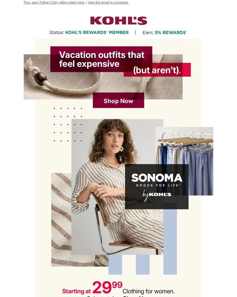 Screenshot of email sent to a Kohls Registered user
