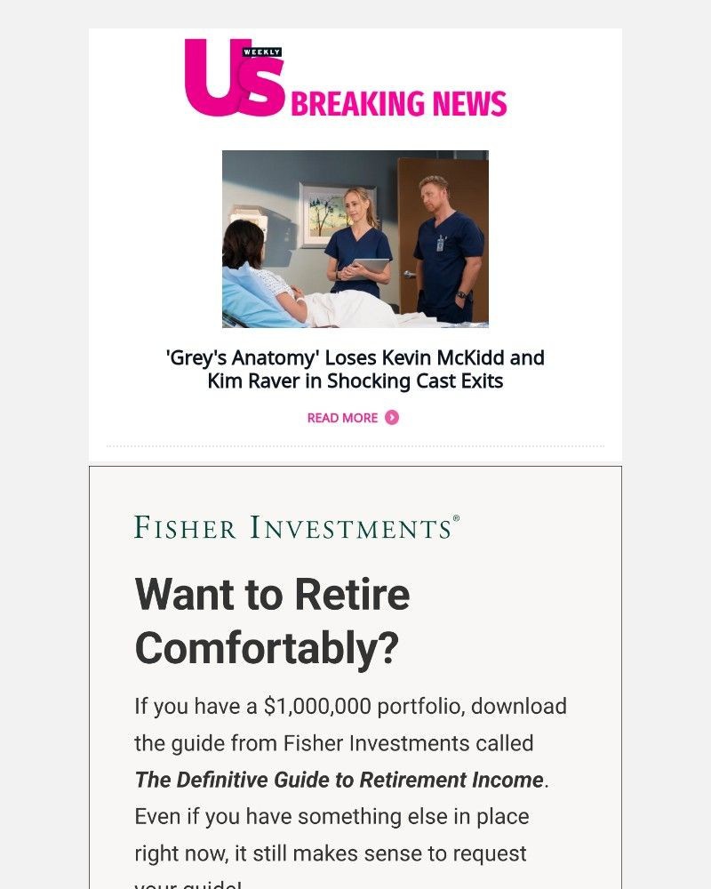 Screenshot of email sent to a Us Weekly Newsletter subscriber