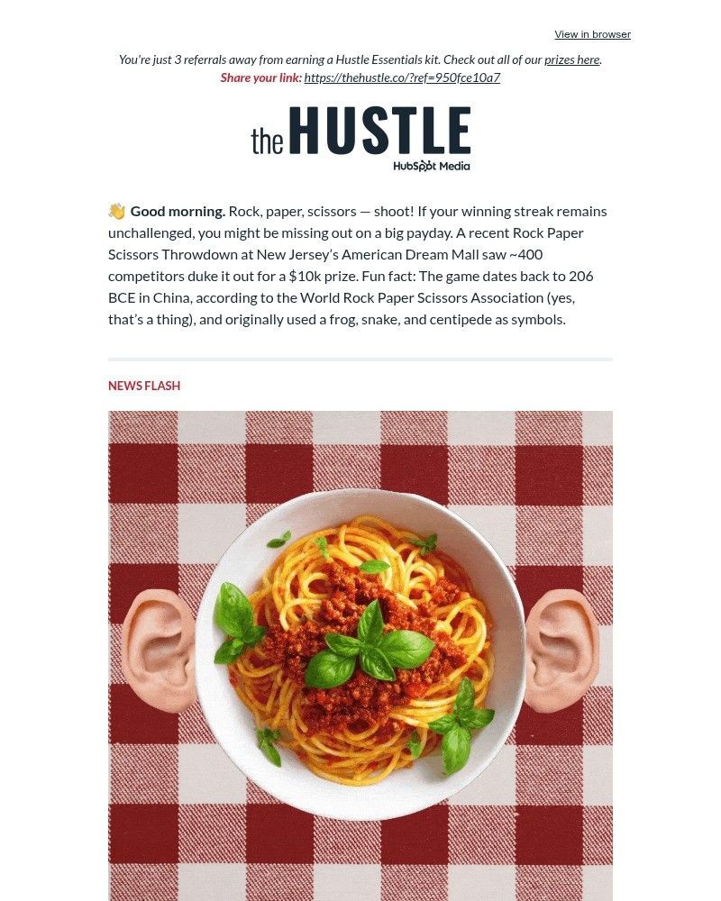 Screenshot of email sent to a The Hustle Newsletter subscriber