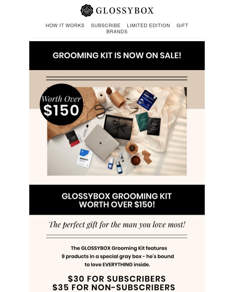 Screenshot of email with subject /media/emails/grooming-kit-is-now-on-sale-6643f2-cropped-d1eb25c3.jpg