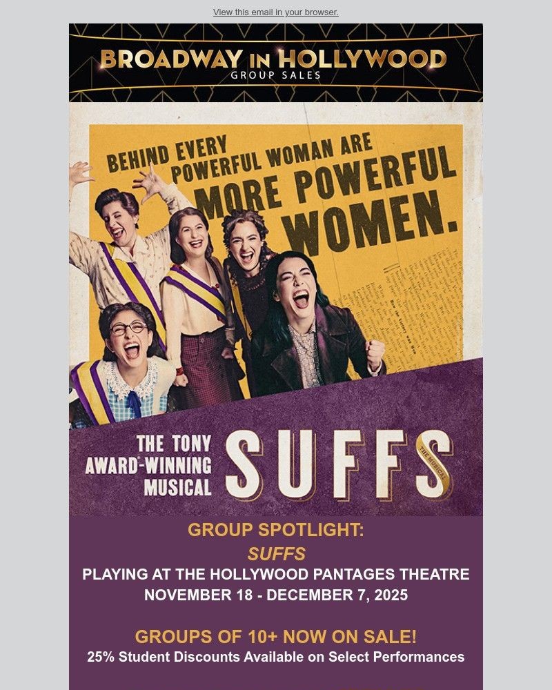 Screenshot of email sent to a Broadway in Hollywood Newsletter subscriber