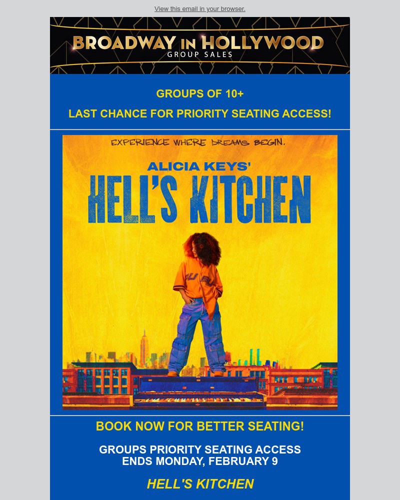 Screenshot of email sent to a Broadway in Hollywood Newsletter subscriber