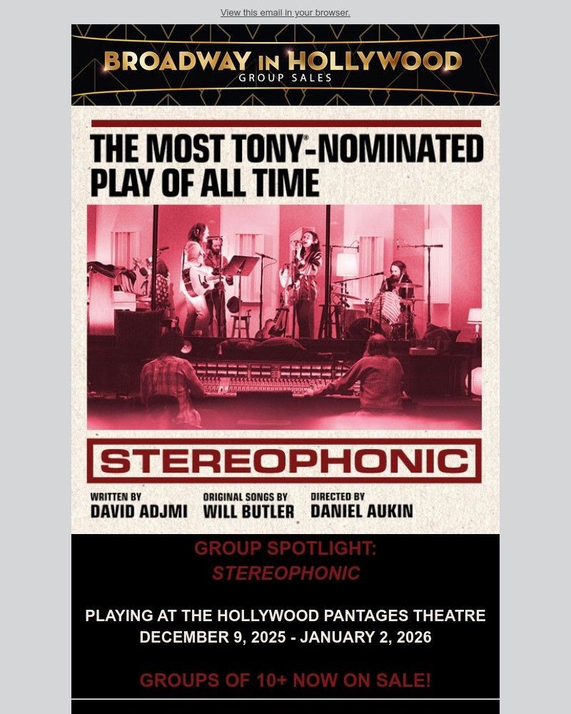 Screenshot of email sent to a Broadway in Hollywood Newsletter subscriber