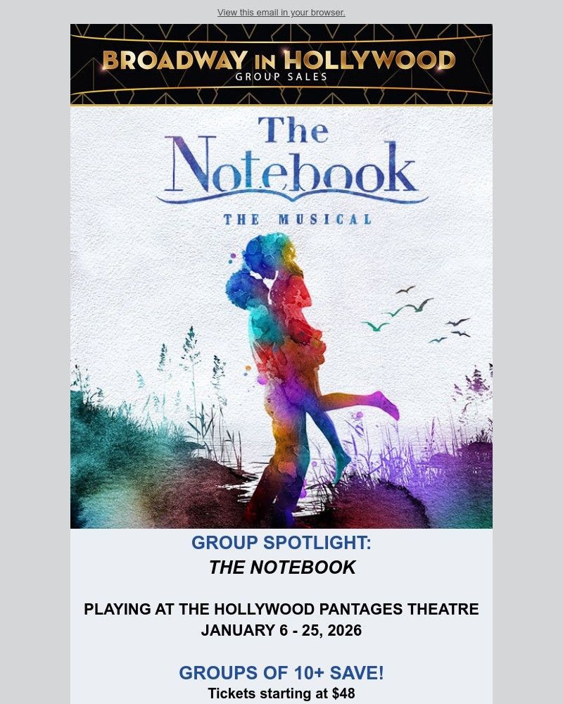 Screenshot of email sent to a Broadway in Hollywood Newsletter subscriber