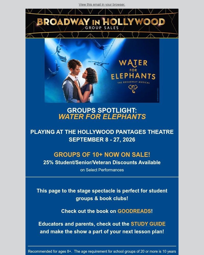 Screenshot of email sent to a Broadway in Hollywood Newsletter subscriber