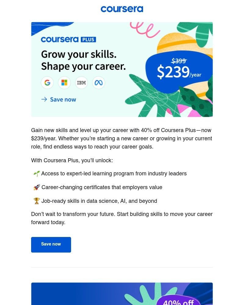 Screenshot of email sent to a Coursera Registered user